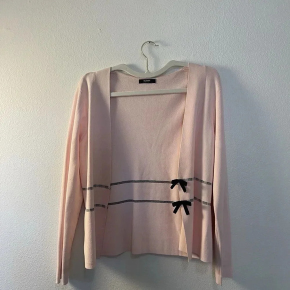 Alfani Womens Cardigan Preppy Chic Y2K Open Front Knit Bow Sweater Coquette Pink - Picture 4 of 10